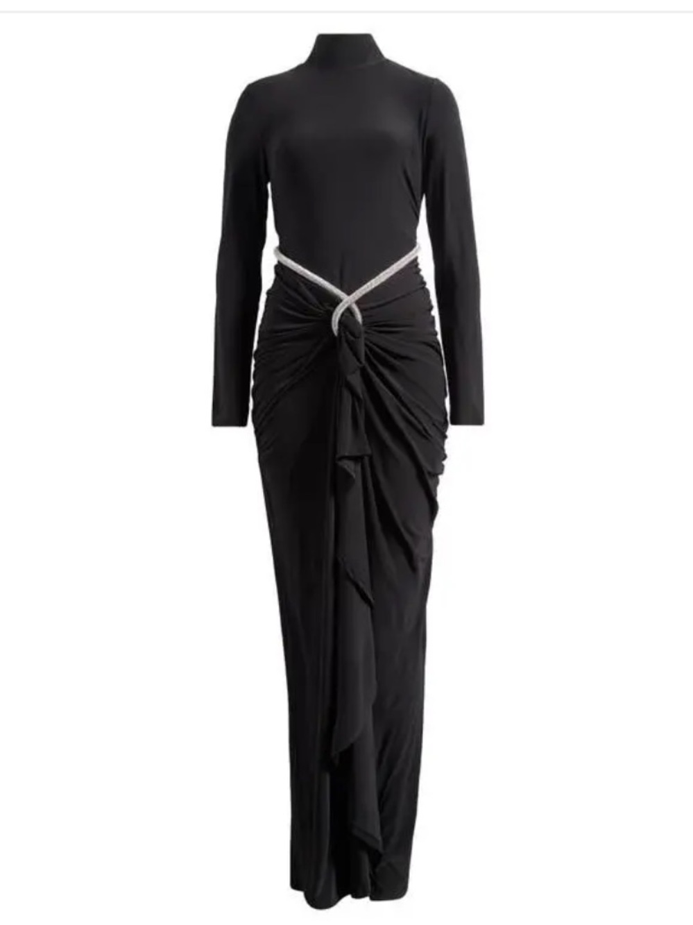 Badgley Mischka Black Maxi Dress with Silver Rope Waist